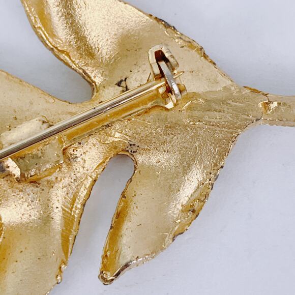 Vintage Gold Tone Leaf Rhinestone Stem Brooch Classic Mid Century Jewelry - Picture 9 of 11